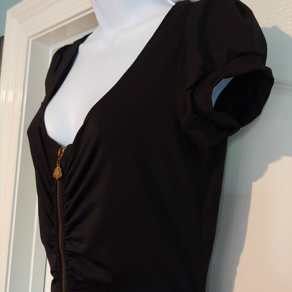 House of Dereon Black Full Zip Short Sleeve Goth Grunge Rocker Chick Dress M - Picture 7 of 12